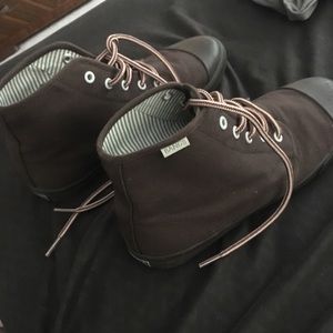 BANGS high top brown shoes.